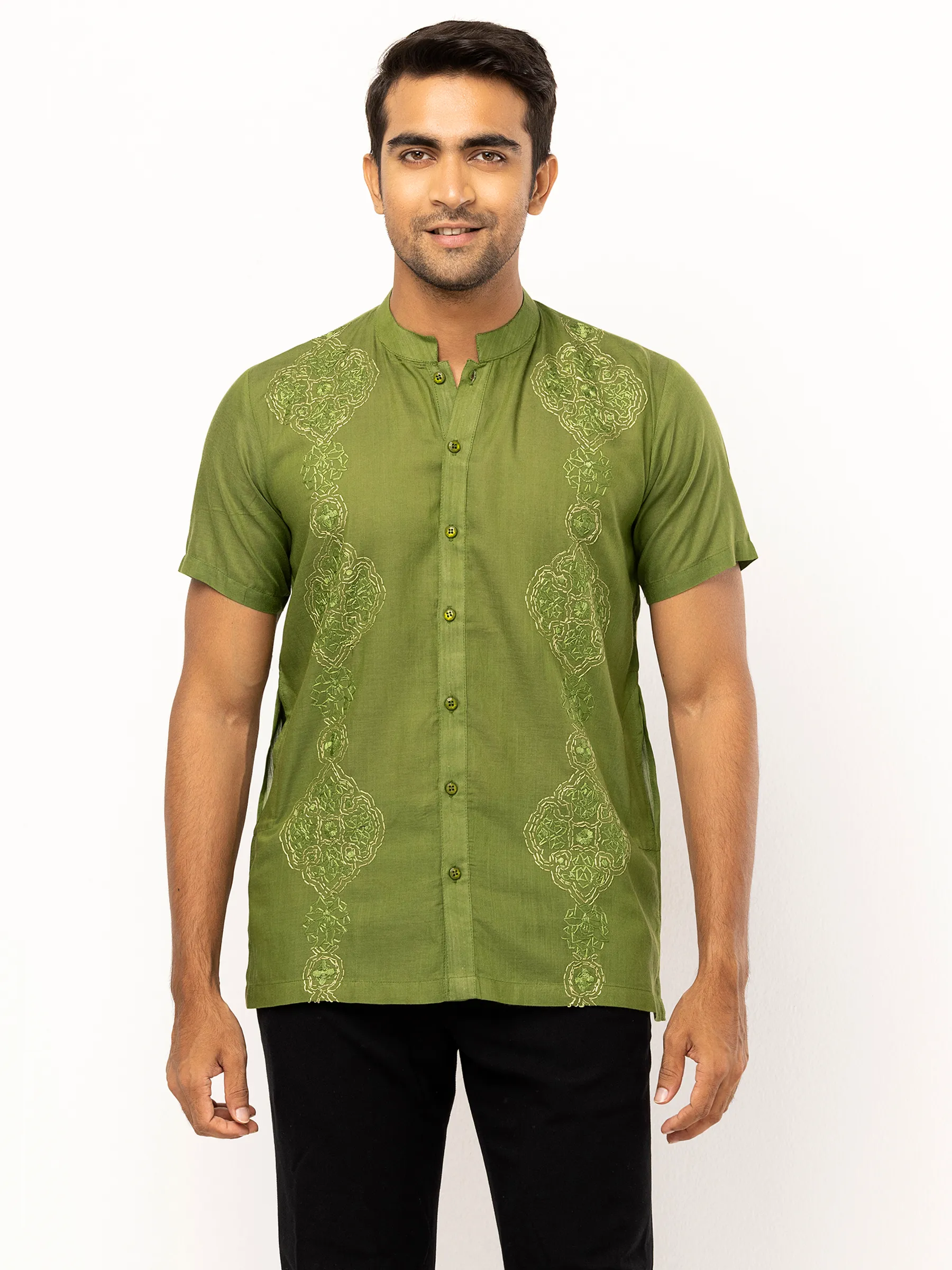 Green Embroidered Cotton Fatua